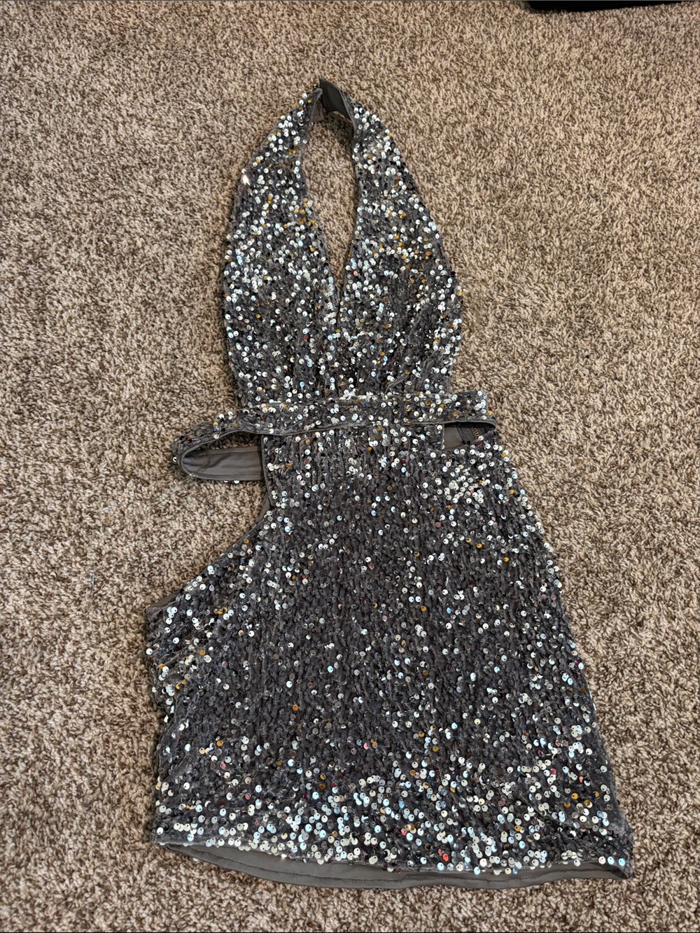 Silver Sequin Halter Mini Dress